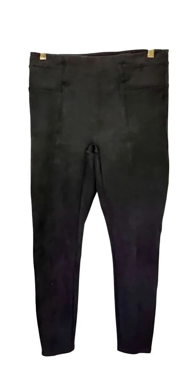 Spanx Legging Pants Women M Black Faux Suede High Waisted Tummy Control